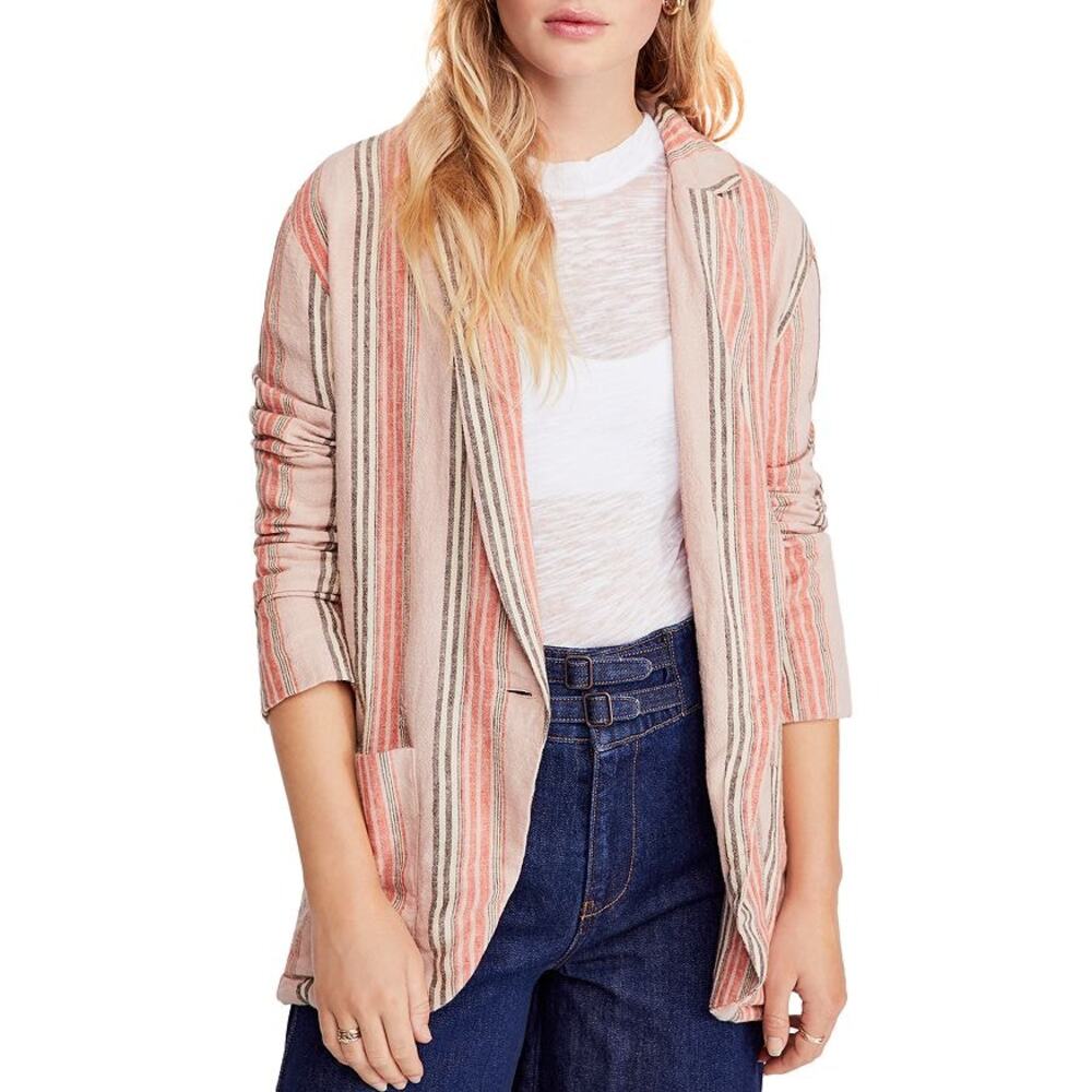 Free People Pink and Cream Striped Blazer - Picture 2 of 10